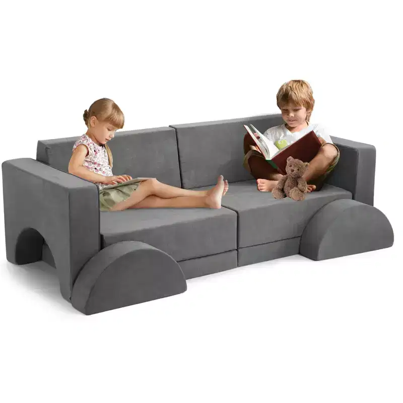 Kids Play Couch 8-Piece Set - Modular Fort Building Sofa for Toddlers (Dark Grey)