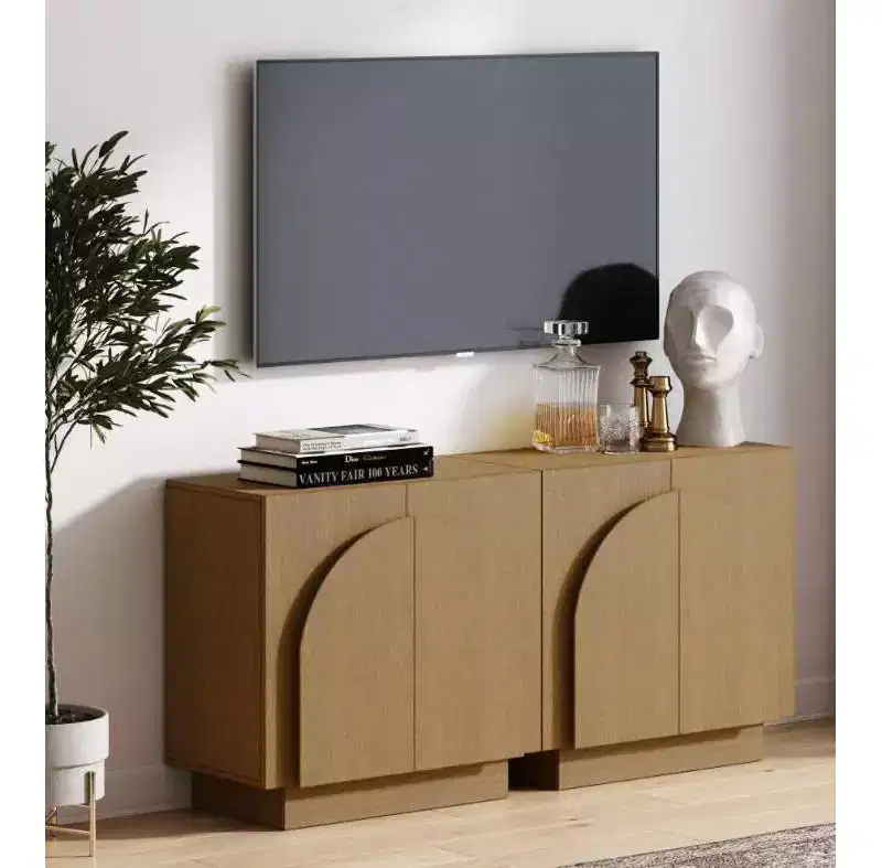 Set of 2 Wood Arched Console Tables with Doors & Adjustable Shelves, Brown, 63