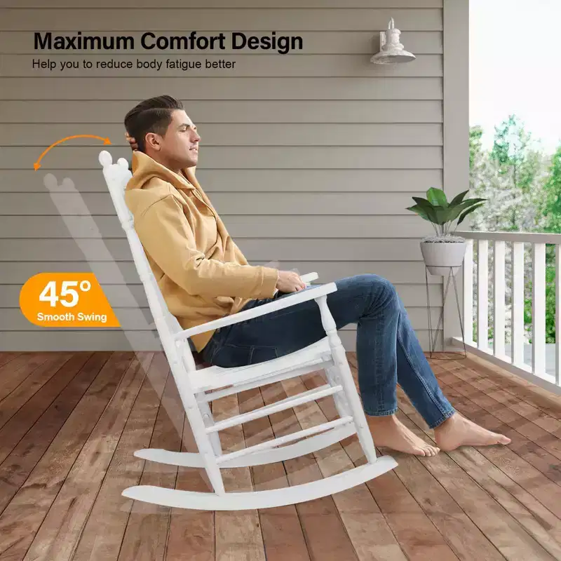 Karl Home | Lathe-Turned Solid Wood Patio Rocking Chairs (Set of 2)