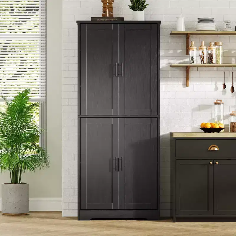 Kitchen Pantry Cabinet with 4 Doors & Adjustable Shelves, Freestanding Utility Storage Cupboard