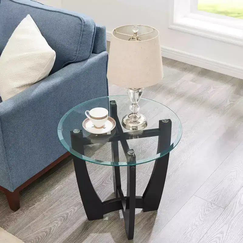 MAYEERTY 23.5 inch Round Glass COffee Table Black Round Coffee Table Center Table with Glass Top for Office Living Room