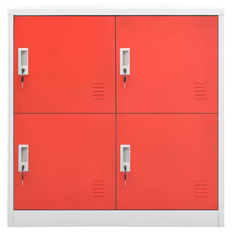 vidaXL Locker Cabinet Set of 2 Light Grey and Red Steel Medium - Light Gray and Red with 4 Lockers 2-Pack