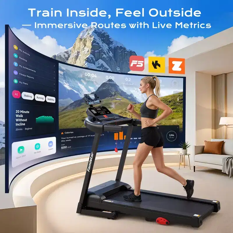 Treadmill for Home with Incline, Folding Treadmill 300lbs Capacity, 0.6-7.5MPH, APP Control, Shock Absorption, 64+3+3+1 Program