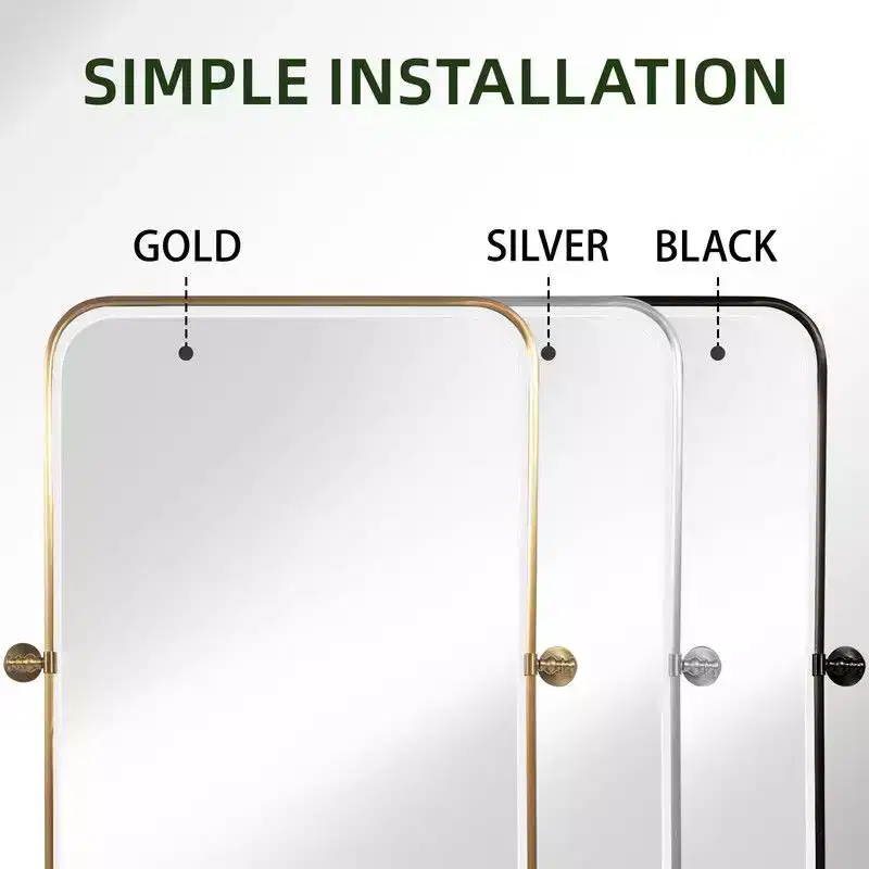 36 x 24 Iron Rectangle Silver Pivot Wall Mirror Tilting Bathroom Vanity Mirror Metal Framed Adjustable Two-way mirror for Bedroom Living Room