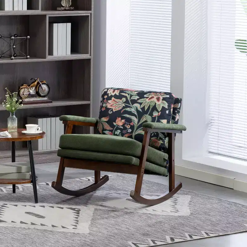 GDFStudio Ellowyn Mid Century Modern Wood Upholstered Accent Rocking Chair