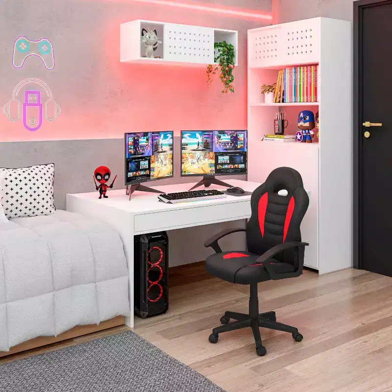 TUYOHW Kid's Ergonomics Gaming Chair 360 Swivel Chair with Wheels,Black/Red Computer Chair for Office&Home,Versatile Leisure Chair,Black/Red