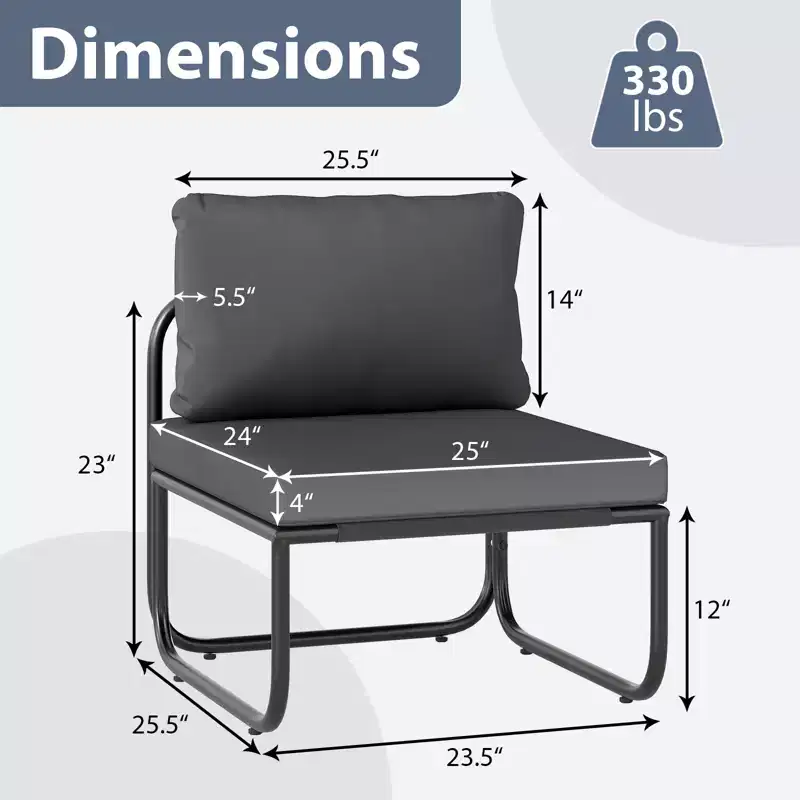 Costway Patio Chairs Set of 2 w/ Removable Cushions Heavy Duty Metal Frame Poolside