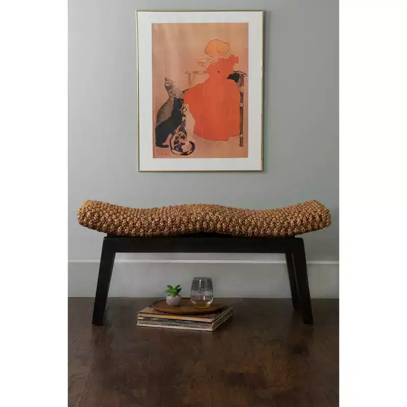 Rattan Entryway Bench with Solid Teakwood Frame – Brown, 39
