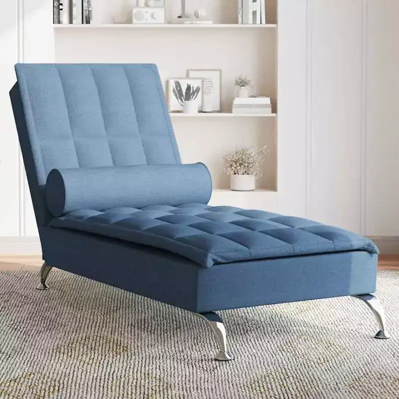 vidaXL Massage Chaise Lounge Blue Fabric (100% polyester) Single