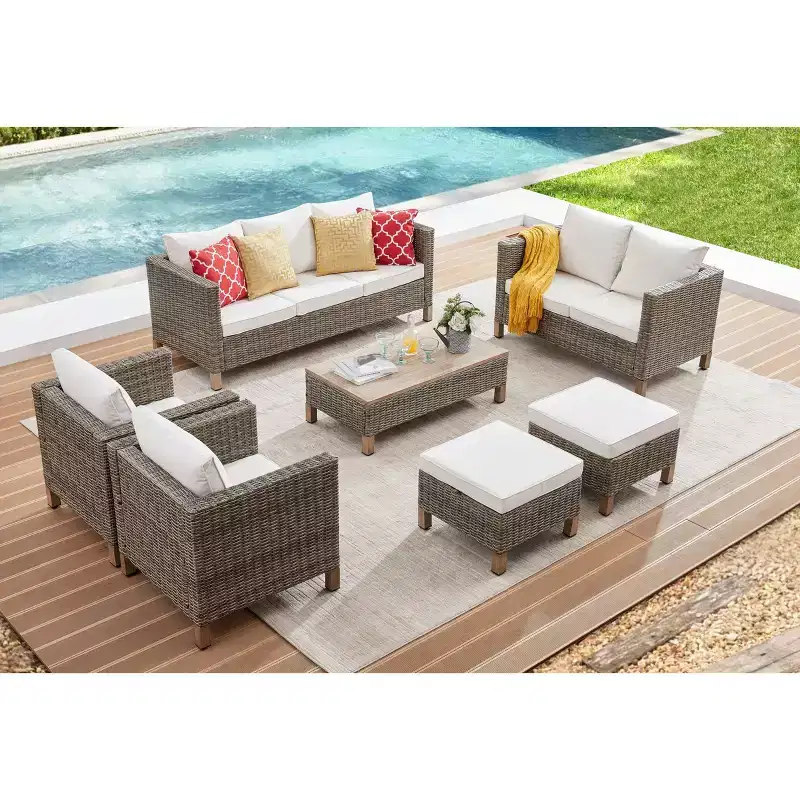 7 Piece Patio Conversation Sets with Cushions and Coffee Table