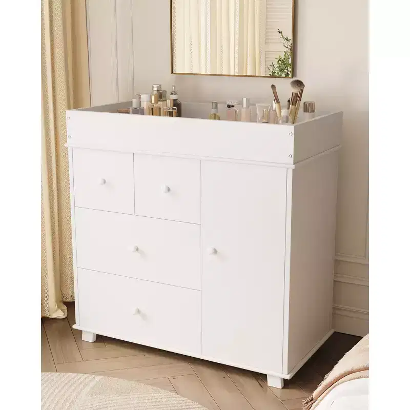 Baby Changing Table Dresser with 2 Drawers, Modern Nursery Dresser with an Open Storage Space, Diaper Changing Station for Bedroom, Kids Room, White