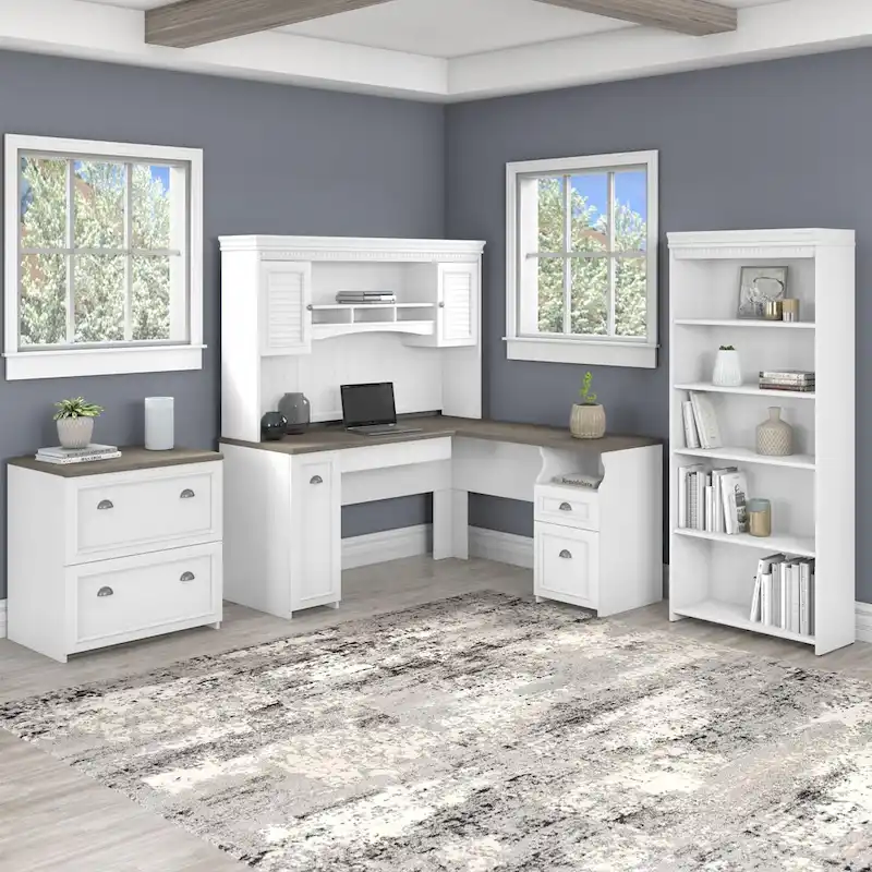 Fairview 60W Desk with Hutch, Cabinet and Bookcase by Bush Furniture