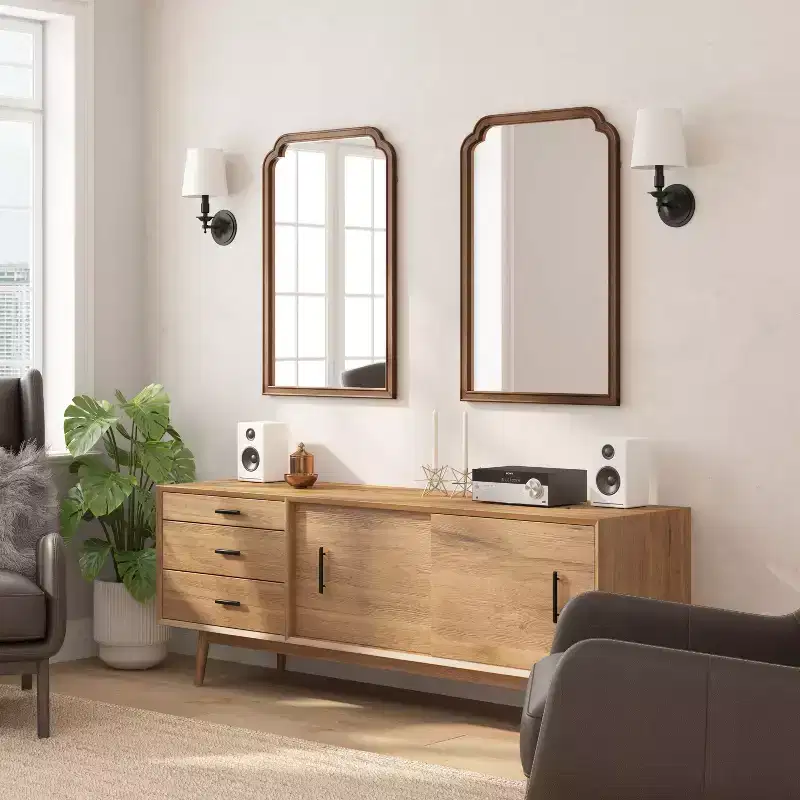 Flash Furniture Efie Large Accent Wall Mirror with Solid Wood Frame for Bathroom, Entryway, Dining Room & Living Room