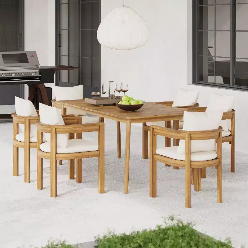 Christopher Knight Home Jada Outdoor 7 Pieces Open Slat Design Acacia Wood Dining Set with Cushion