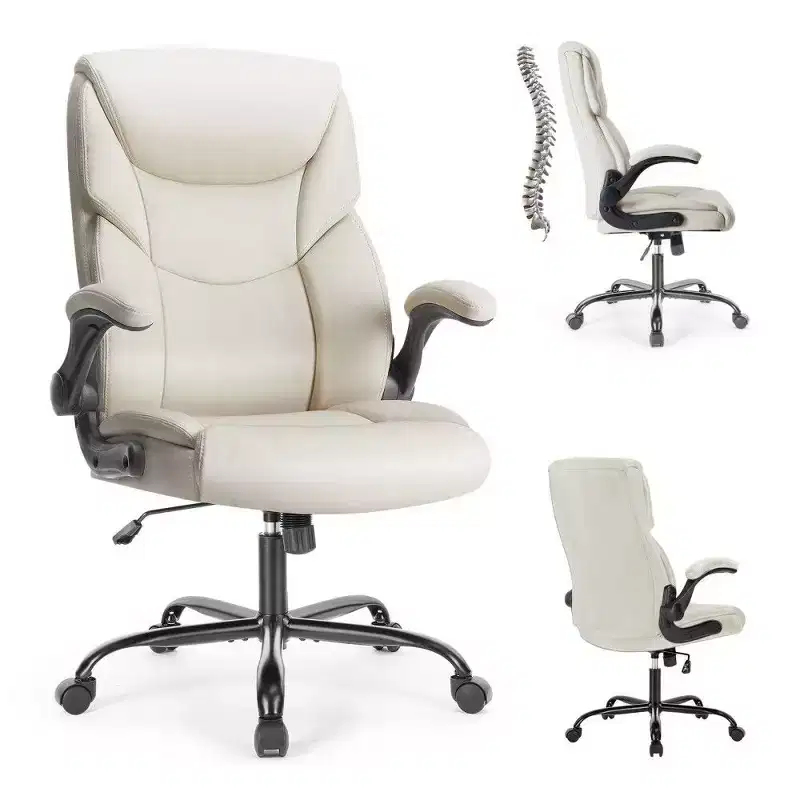 Ergonomic PU Leather Office Chair,High Back Executive Desk Chair with Flip-Up Armrests & Dynamic Lumbar Support,275LB Capacity