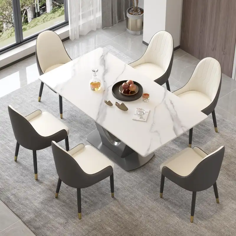 Rectangle Sintered Stone Dining Table with Stainless Steel V-Leg Base