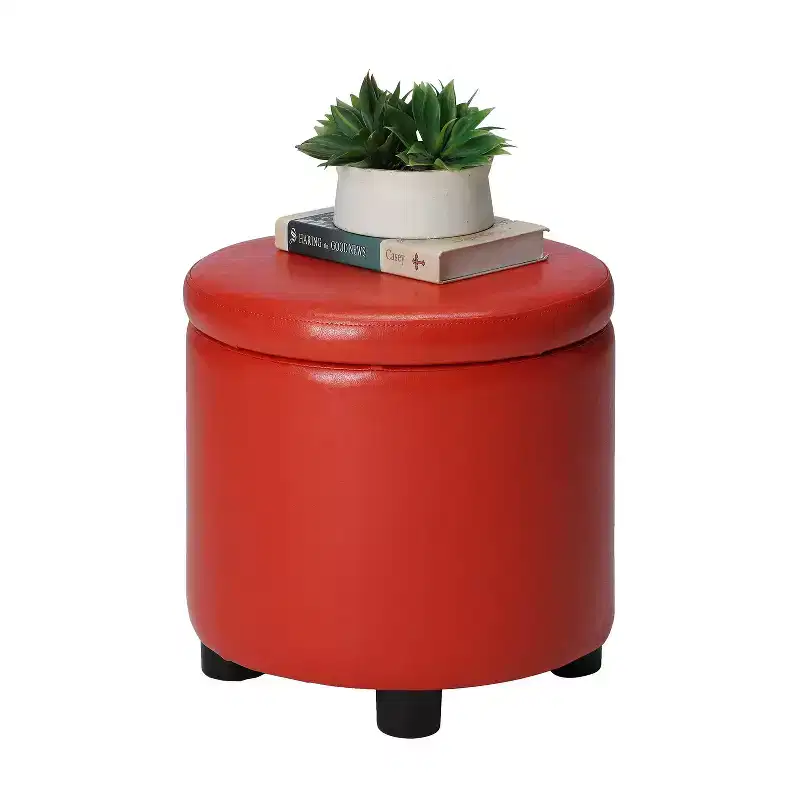 Round Accent Storage Ottoman with Reversible Tray Lid