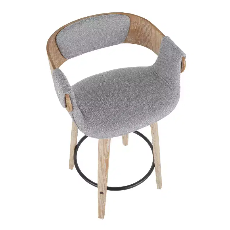 Set of 2 Upholstered Counter Height Barstools Gray/White Wash