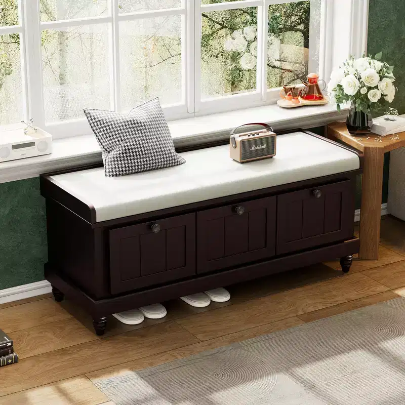 Whisen Classic Storage Bench with Cushioned Seat and Three Drawers