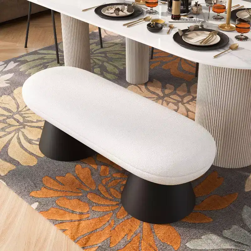 Modern Oval Upholstered Bench with Black Geometric Legs, Entryway Dining Bench for Living Room -Christopher Knight Home