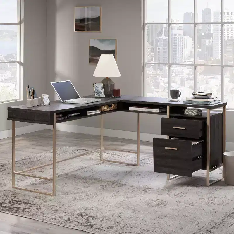 Harper 60 Wood and Metal L-Shaped Office Desk