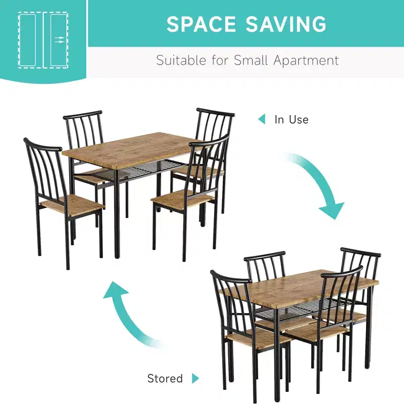 Modern Dining Table Set for 4, Metal and Wood Kitchen Table, Square Kitchen Table Set, for Breakfast Nook, Living Room