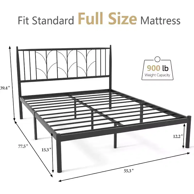 Full Size Metal Bed Frame - Heavy Duty Platform Bed Frame with Storage, Steel Supports, No Box Spring Required, Easy Assembly, No Noise, Black