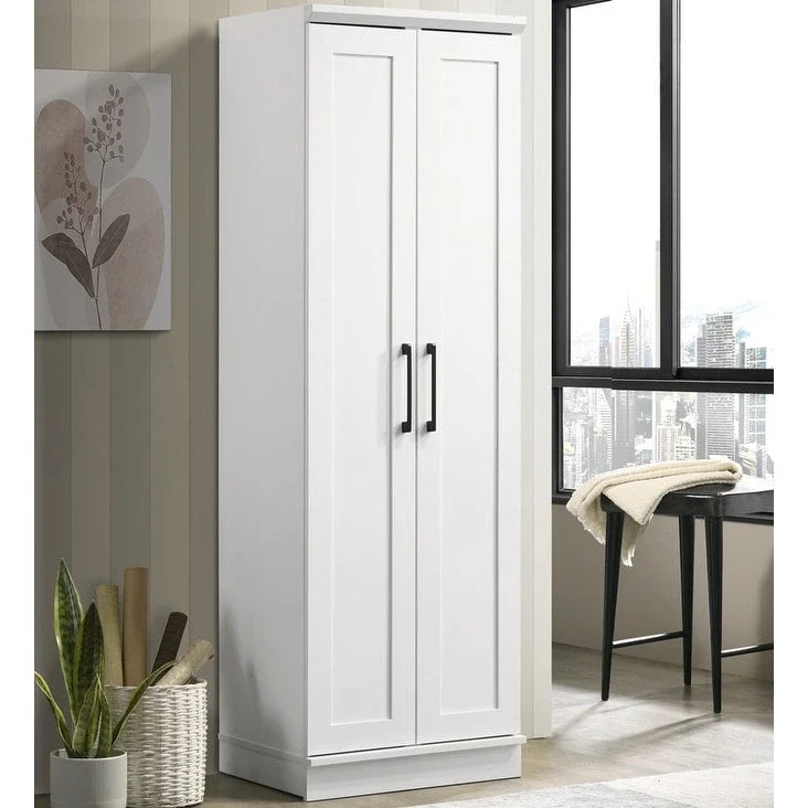 White Sleek Storage Cabinet with Framed Panel Design