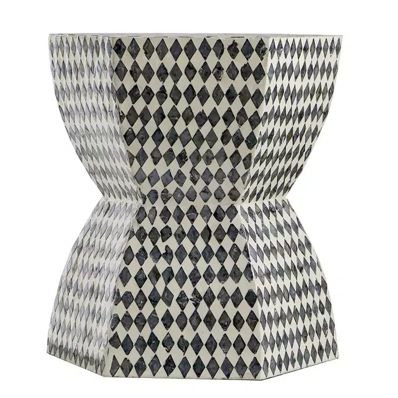 Hexagonal Garden Capiz Stool Accent Table Black White 15x13x17