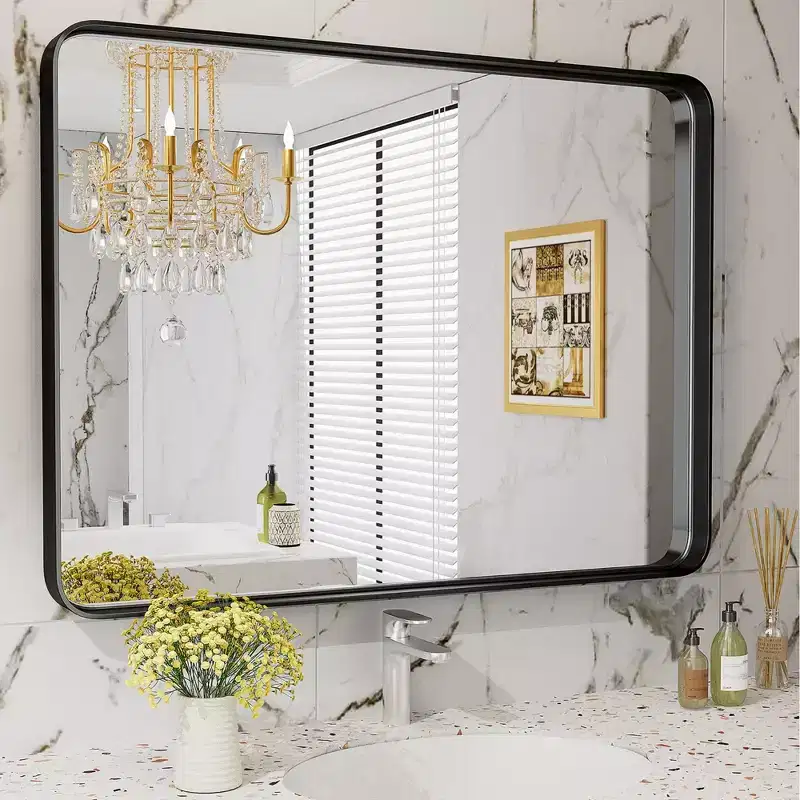 Square Bathroom Mirror Wall Mirror with Aluminum Alloy Frame, Farmhouse Style