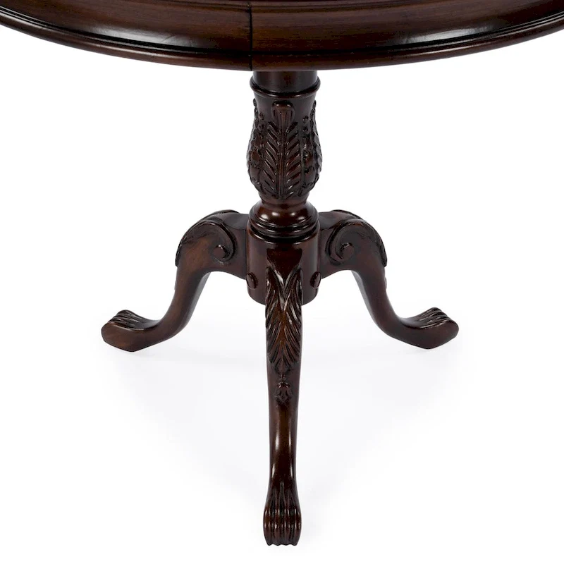 Traditional Round Wooden Pedestal Table in Cherry Finish - Dark Brown