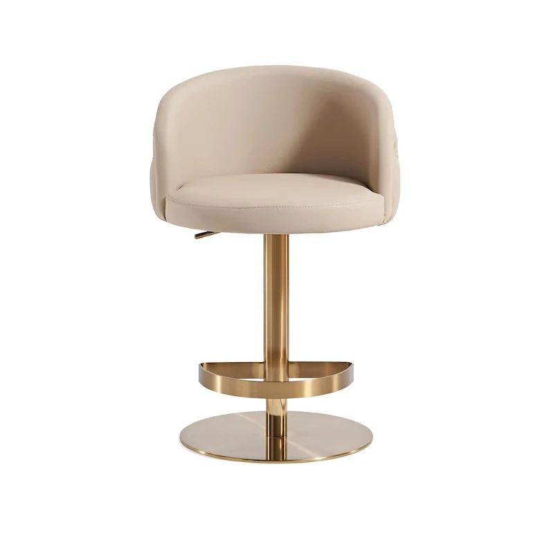 Gold/Black & Khaki PU Bar Stool, Adjustable Height, Swivel, 1-Person