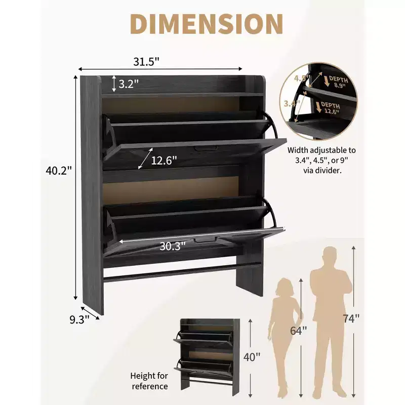 Freestanding Shoe Cabinet with Flip Drawers and Top Storage