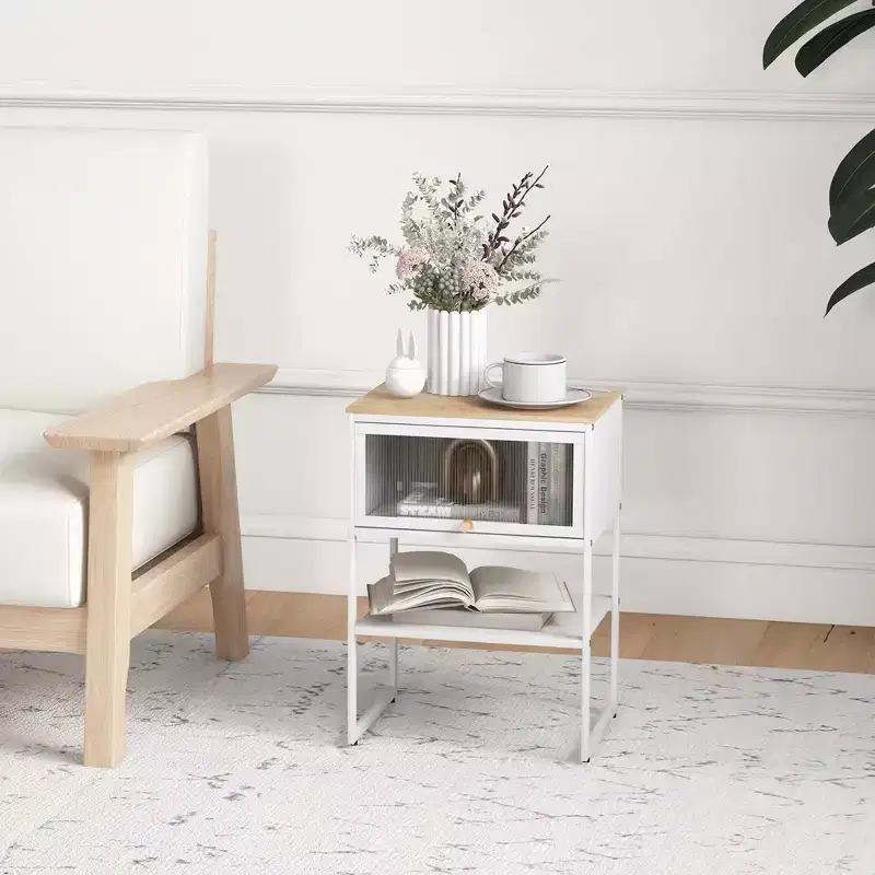 3-Tier Nightstand Storage Table with Open Shelf and Heavy-Duty Metal Frame