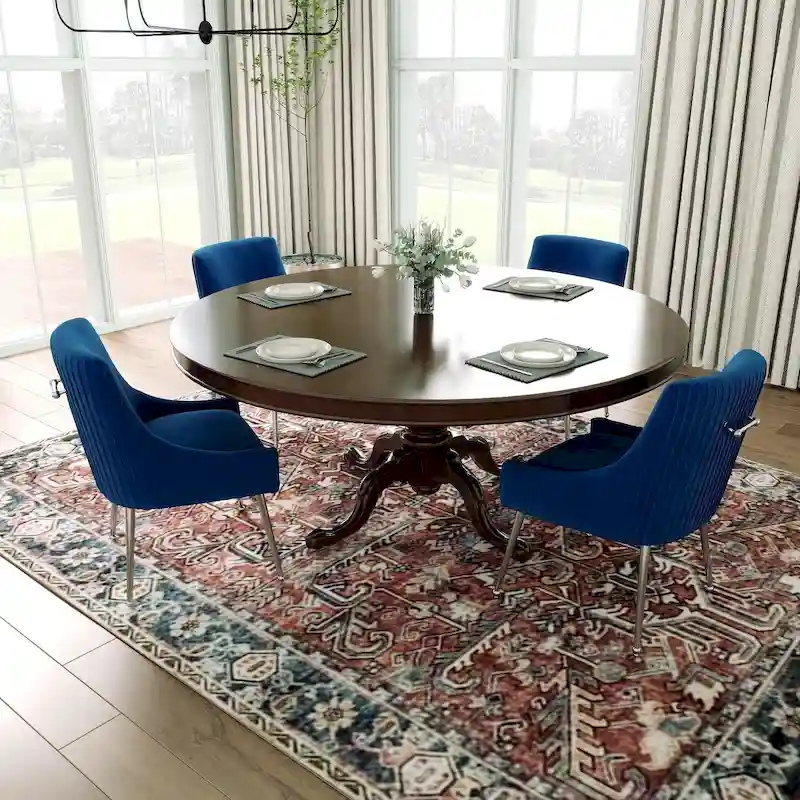 SEYNAR Modern Velvet Pleated Finish Back Dining Chair Set of 4 with Rear Handle