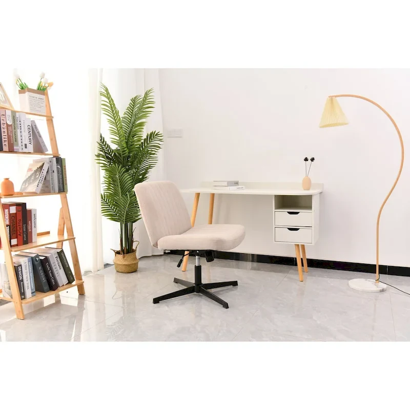 Cross Legged Office Chair, Wide Comfty Desk Chair, No Wheels Armless Computer Task Chair, Swivel and Height Adjustable