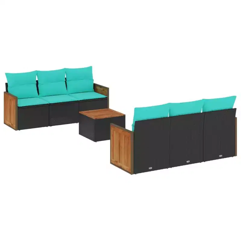 vidaXL 7 Piece Patio Sofa Set with Cushions Black Poly Rattan