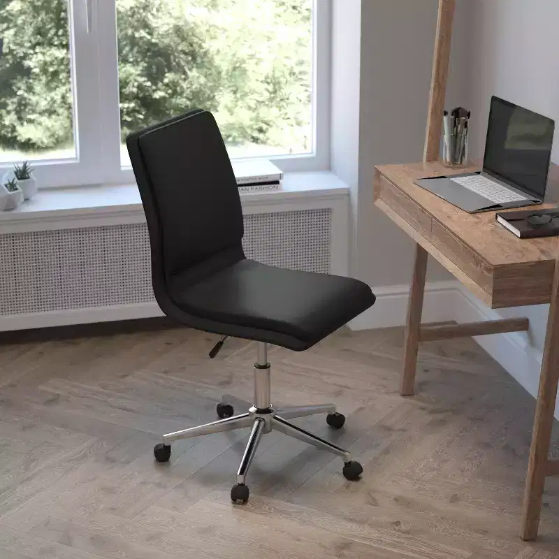 Mid-Back Armless Swivel Task Office Chair Bonded Leather Adjustable Metal Base