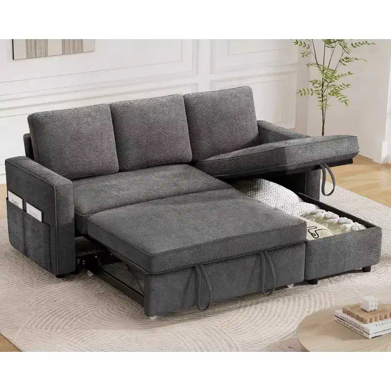 Dyonery 81 Sleeper Sofa Bed with Pull Out Bed, L Shaped Couch Sectional Sleeper Sofa, Pull Out Couch with Reversible Storage Chaise