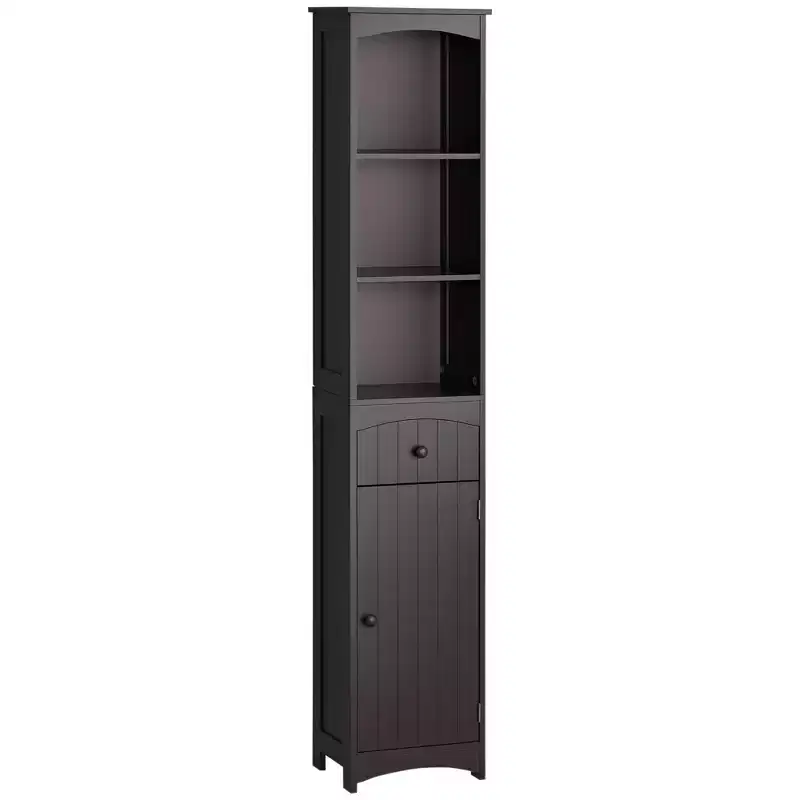 Tall Narrow Bathroom Storage Cabinet with Shelves and Doors, Slim Linen Floor Cabinet