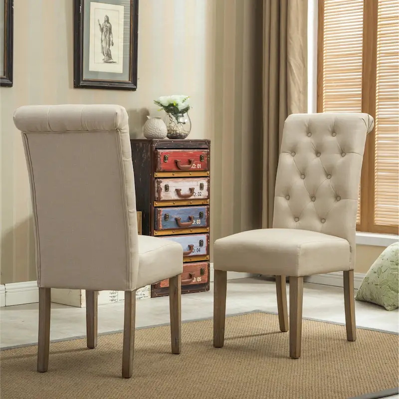 Roundhill Amonia 7-piece Dining Set, Turned-Leg Dining Table with 6 Tufted Chairs