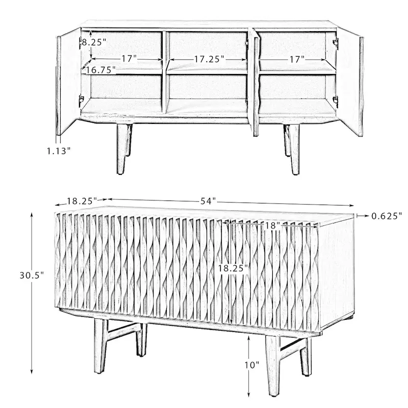Modern Carved Geometric Patterns Sideboard