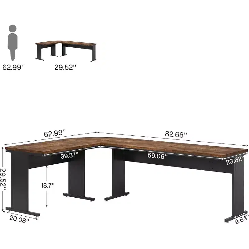 Lantine 83-Inch Large L Shaped Desk, Reversible Executive Office Desk, Modern Corner Computer Table Business Workstation for Home Office (Brown)