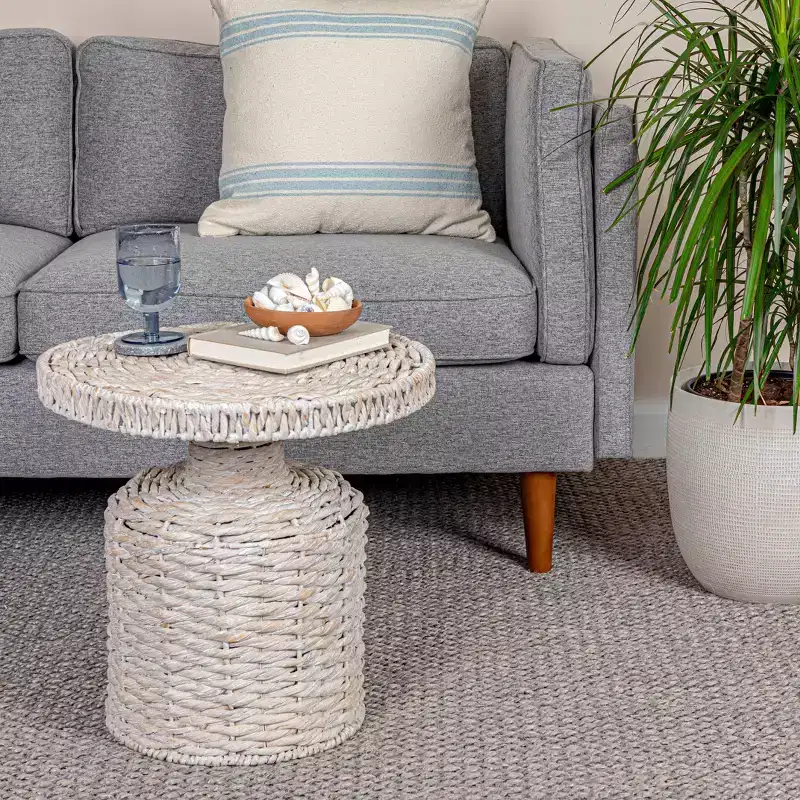 Storied Home Handwoven Side Table Whitewashed