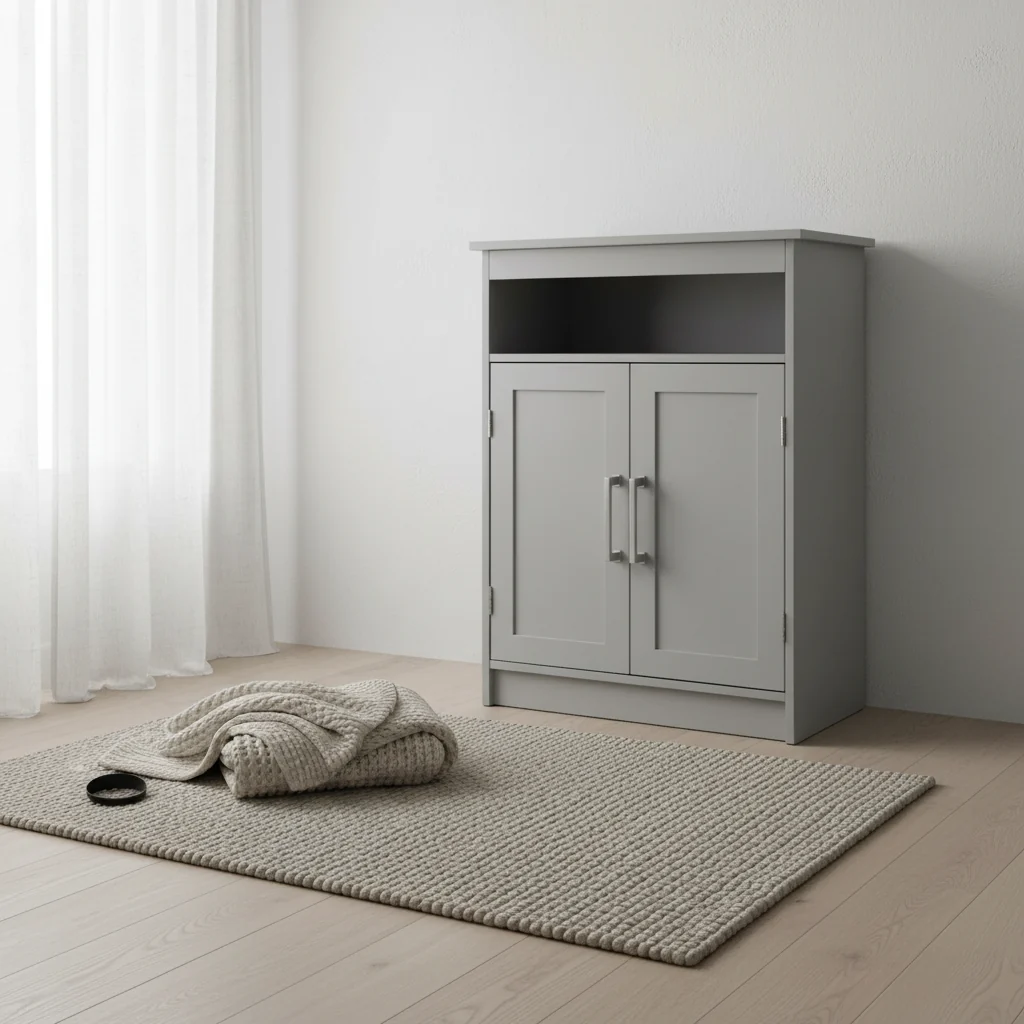 Bathroom Storage Cabinet with Adjustable Cabinet Shelf, Upper Open Shelf, and Magnetic Closure Doors