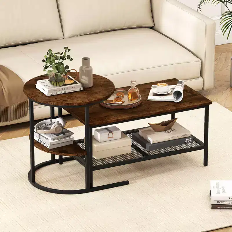 Costway Coffee Table Set of 2 2-Tier Rectangle Coffee Table and Side End Table White & Gold/Rustic Brown & Black/White & Black