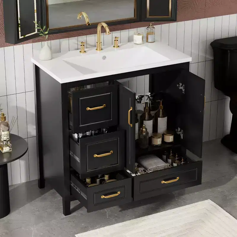 Bathroom Vanity 36-Inch with Sink, Cabinet with Soft-Close Doors, 4 Soft-Close Drawers, and Metal Handles