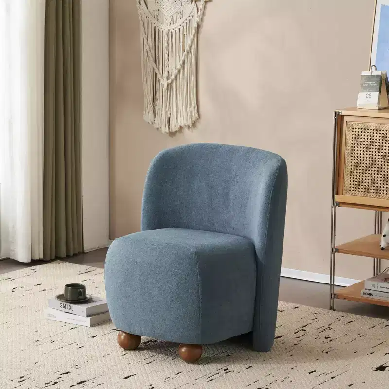 Low-Back Armless Accent Chair Soft Polyester Round Pine Wood Feet 400 Lbs