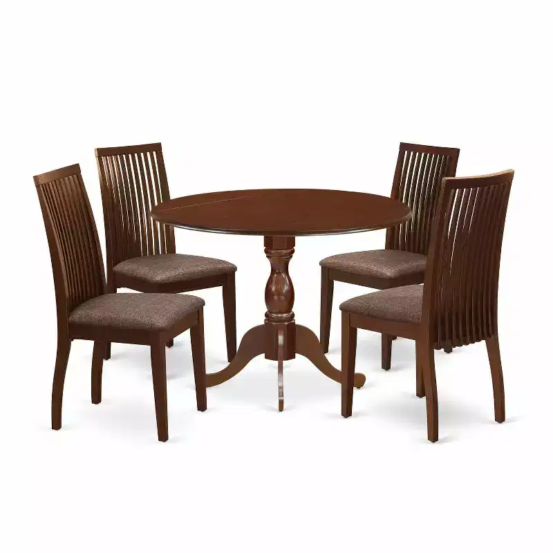 HomeStock 5-Piece Mahogany Finish Solid Wood Top Dining table with 4 Chairs