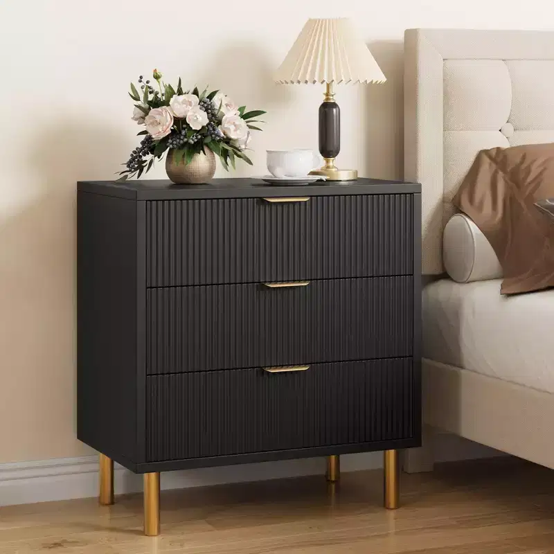 Acekool White 5 Drawer Dresser for Bedroom, 48 Tall Modern Chest, Gold Metal Legs, Grooved Accent, Storage Organizer for Home, Hallway, Office